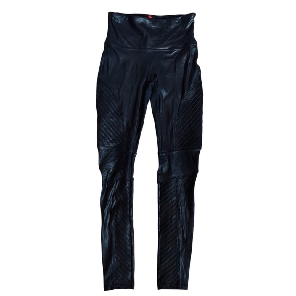 Spanx Women’s Sz M Black Faux Leather Moto Leggings Pants Pull On - Picture 3 of 12